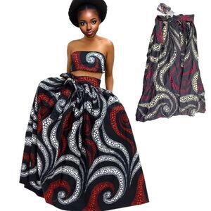 Look At Me Women's Ankara Swirl Dot Print Maxi Skirt Multi-Color One Size NWT